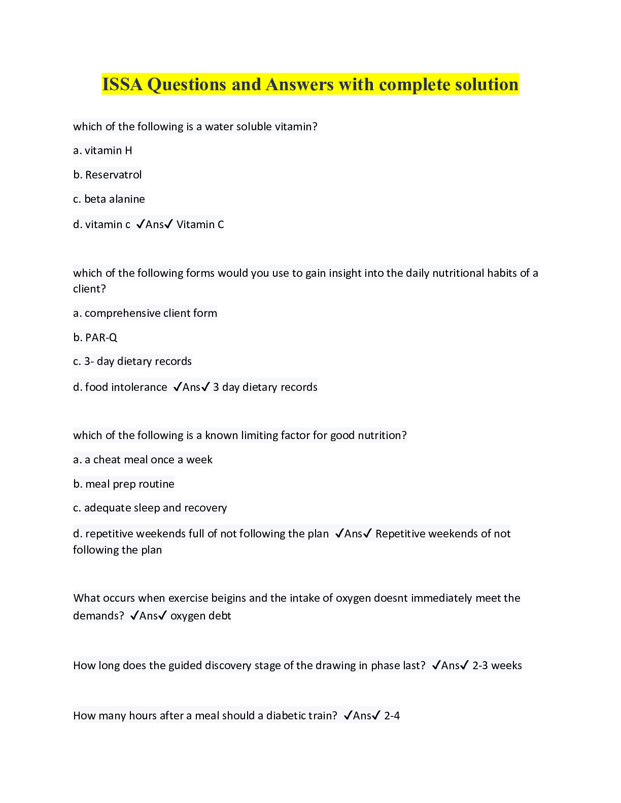 Preview image for ISSA Questions and Answers with complete solution